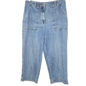 Jones Sport Capri Jeans High Rise Wide Leg Side Pockets Medium Wash Size 10